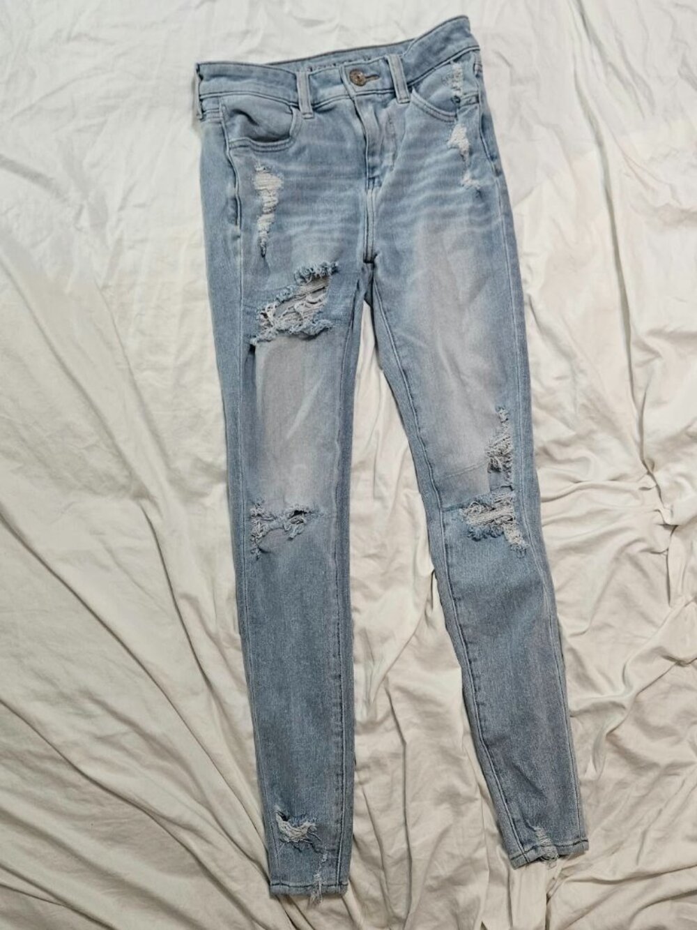 American Eagle The Dream Jean Distressed Skinny Jeans Size 0 Regular Light Wash